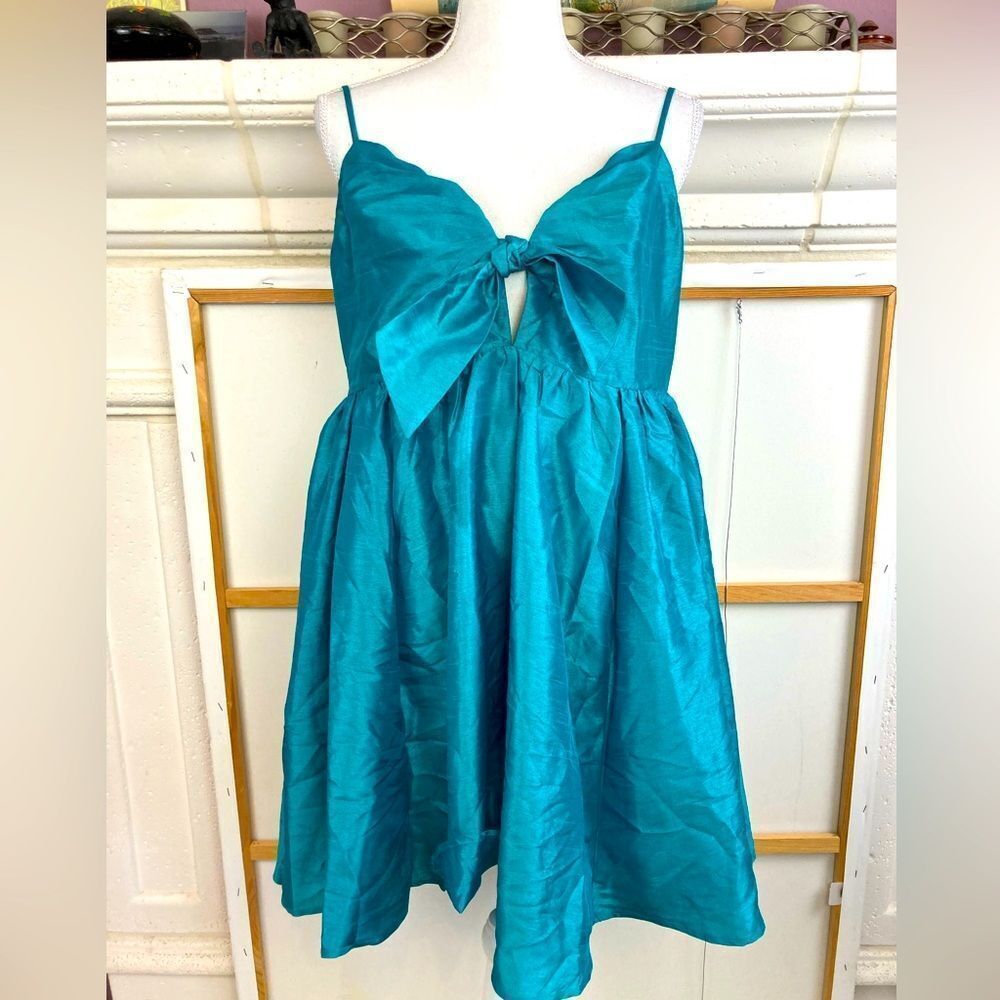 Aakaa NWT Babydoll Teal Bow Front Party or Cocktail Dress lined